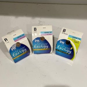 L'eggs Sheer Energy Pantyhose Nude and Jet Black Control Top size B